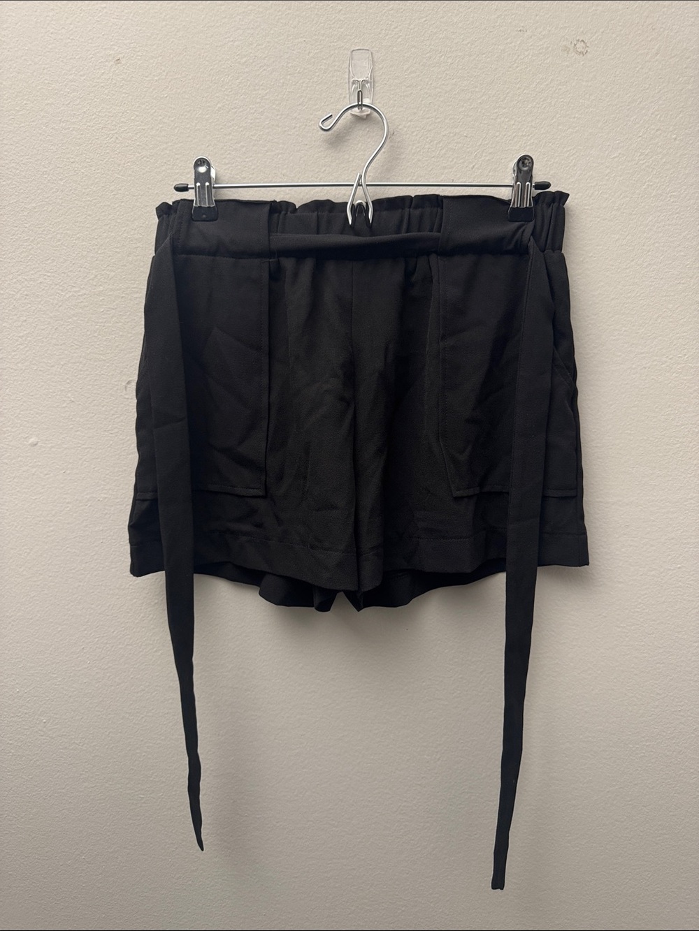 Black High-Rise Tie-Waist Women's Shorts